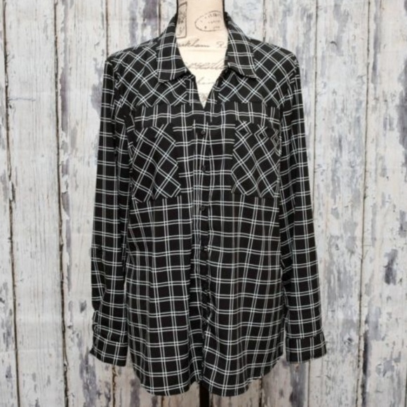 Notations Tops - Notations Blouse Top Women Black White Long Sleeve